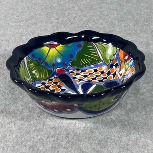 Talavera Pottery Mexican Ceramic‎ Bowl Signed SAB Floral Multicolor Handmade